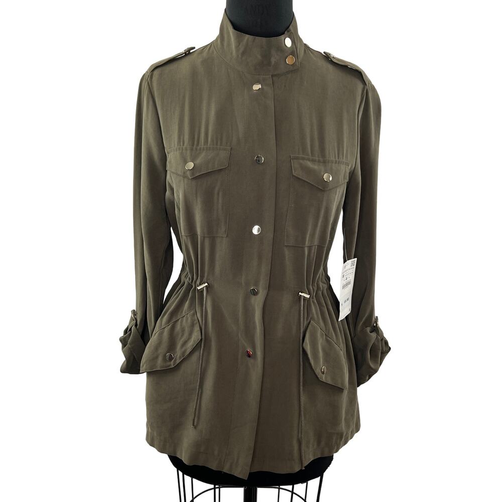 NWT ZARA Fatigue Green Utility Safari Jacket High Neck Pockets 7901/226 NEW M